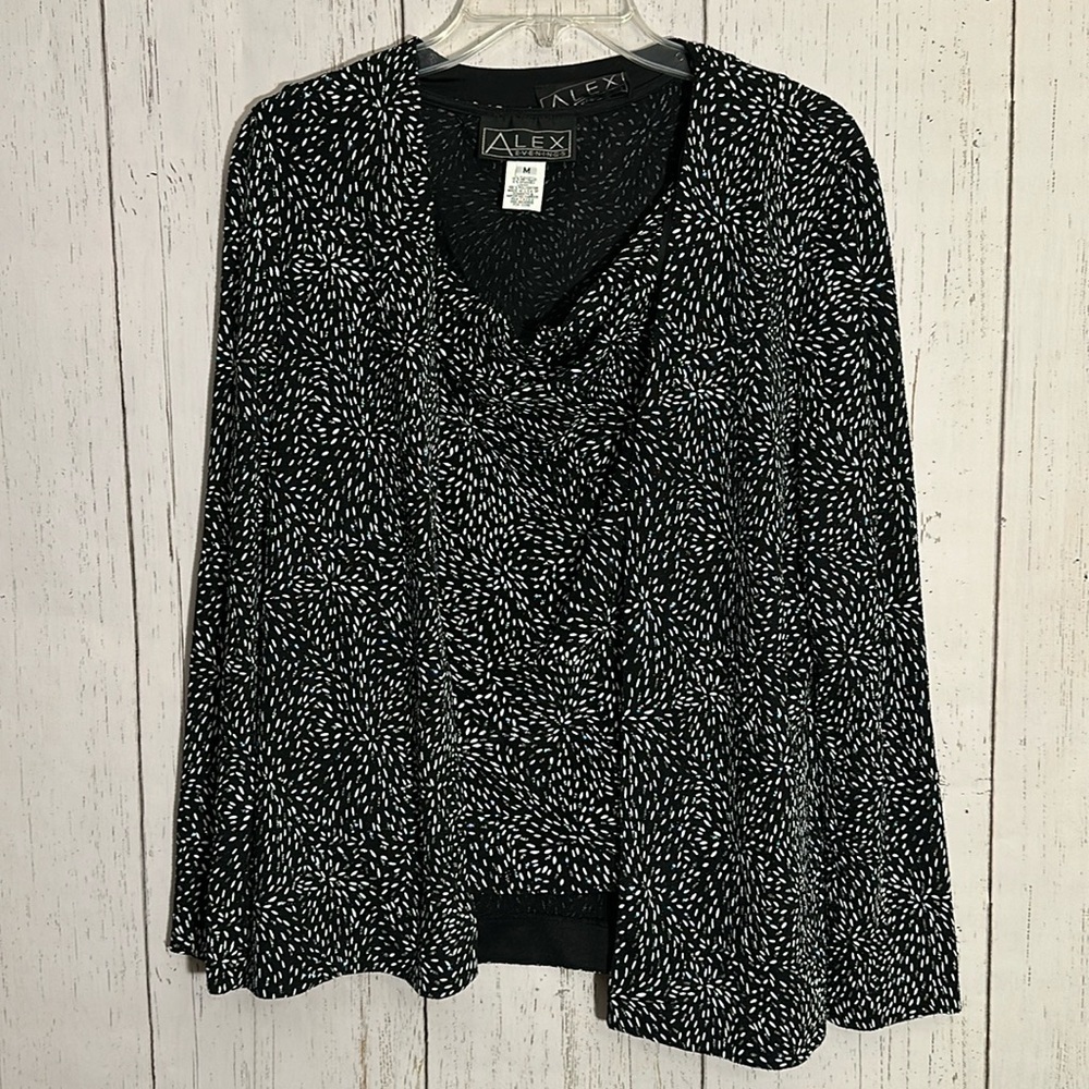 Alex Evenings Black Silver Glitter Metallic Open Front Jacket w/ Tank Size M